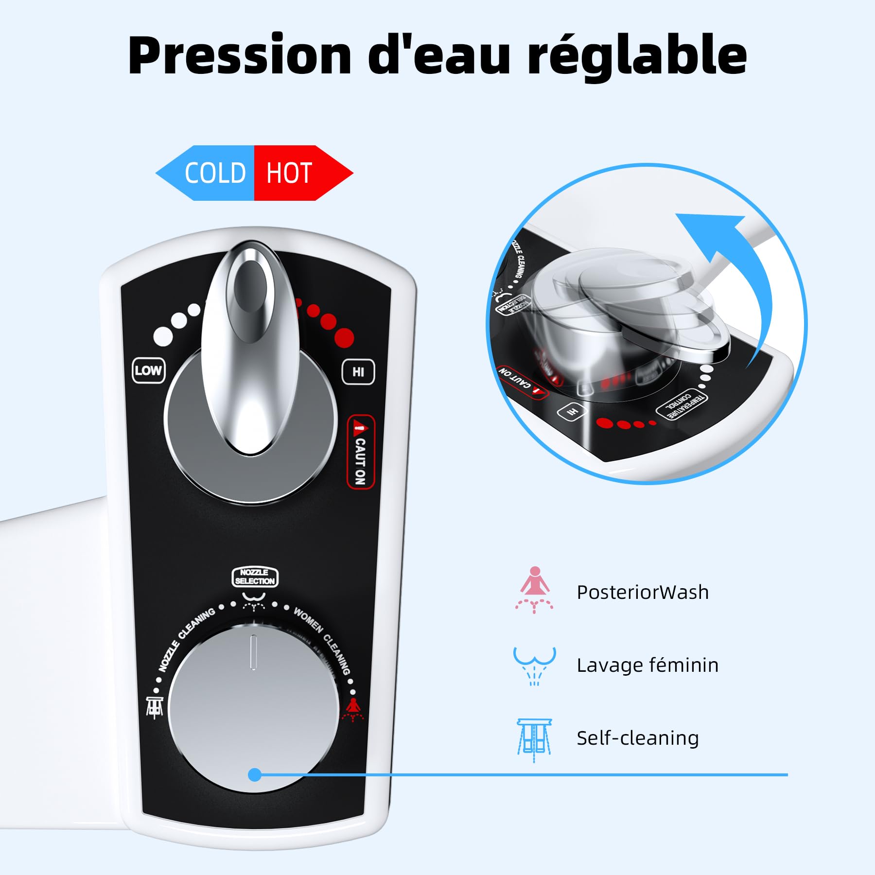 Hibbent Attachment de siège de toilette bidet, bidet pulvérisateur chaud et froid non électrique mécanique, double buse auto-nettoyante, bidet à jet d'eau douce pour toilettes