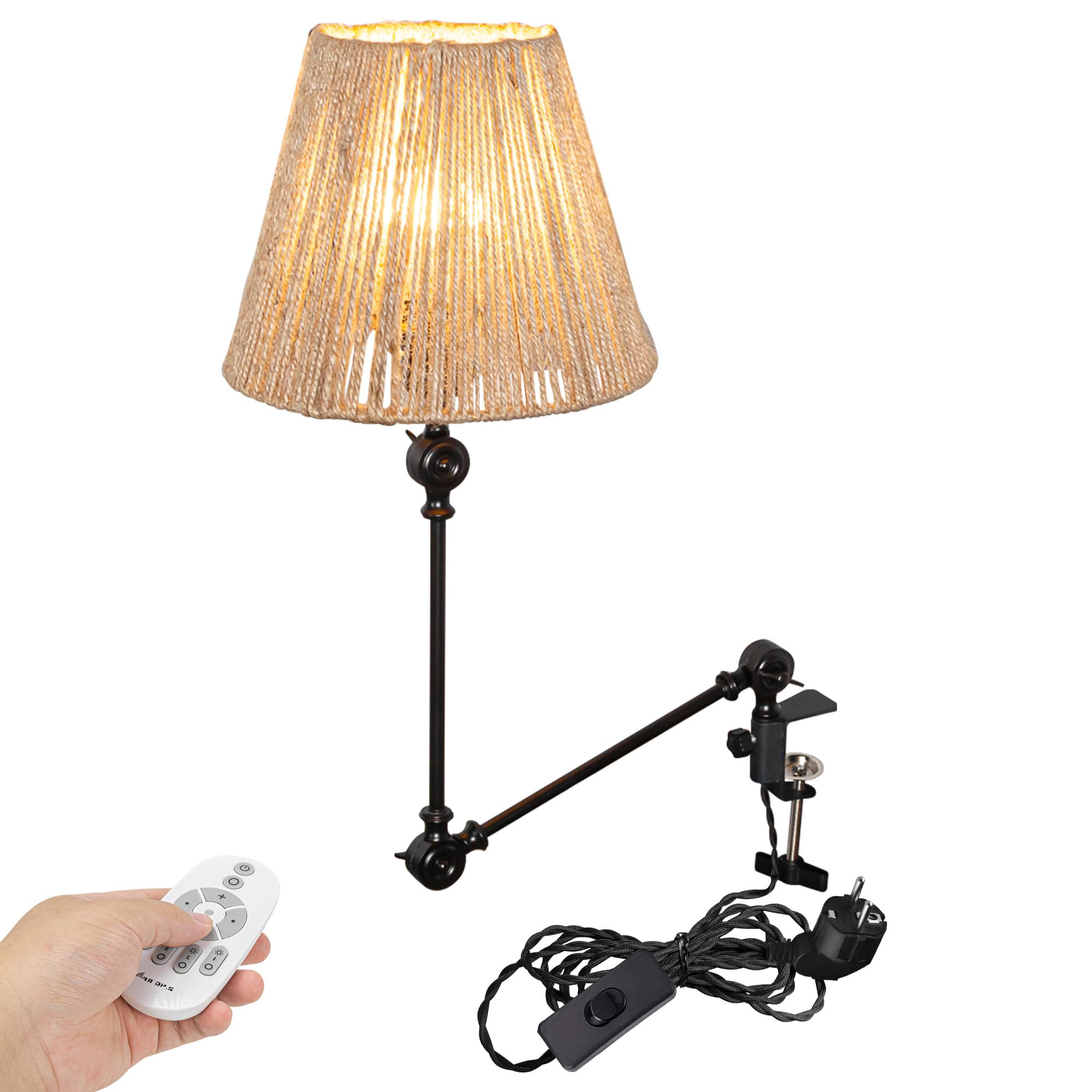 Retro Klemmleuchte mit Fernsteuerung,1 Packung Leselampe mit 2,5 m Kabel, Dimmbar Nachttischlampe,Augenpflege Schreibtischlampe für Büro Heimgebrauch, E27 Lampenhalterung TD0755