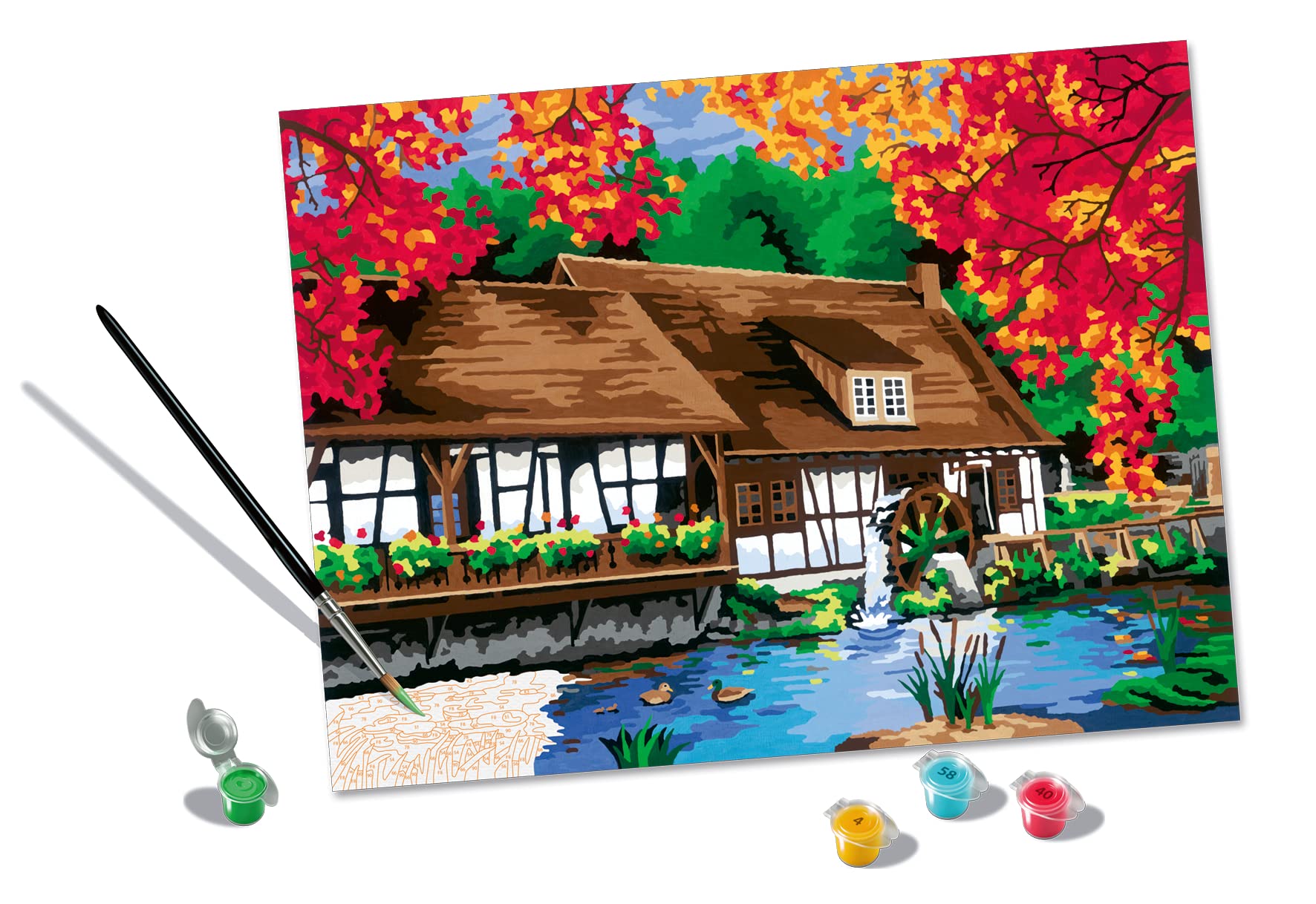 Ravensburger CreArt 23546 - Mühle am Blautopf - Malen nach Zahlen Erwachsene, DIY Malset mit Pinsel und Acrylfarben, Geschenk für Frauen und Männer, Malen für Erwachsene