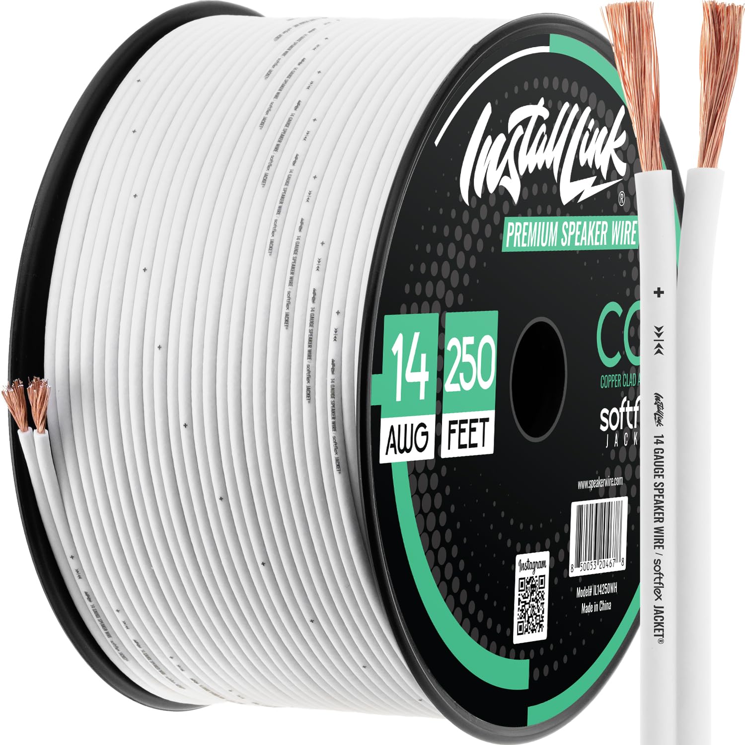 Cable de altavoz calibre 14 blanco CCA para audio de coche de 250ft 8