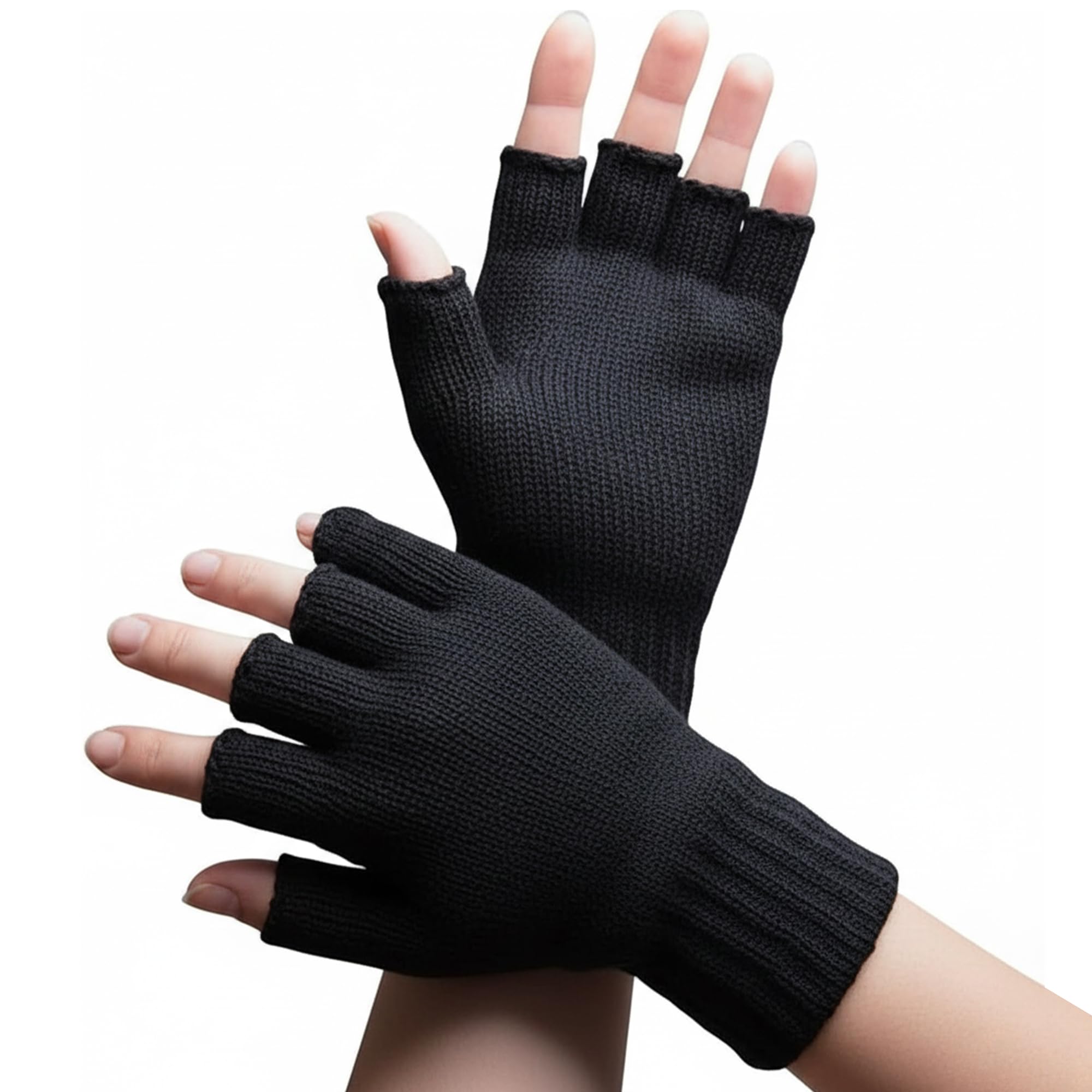 HiFEN® Women Black Thermal Fingerless Gloves Fleece Lined Knitted Warm One Size Winter Warmth Gloves