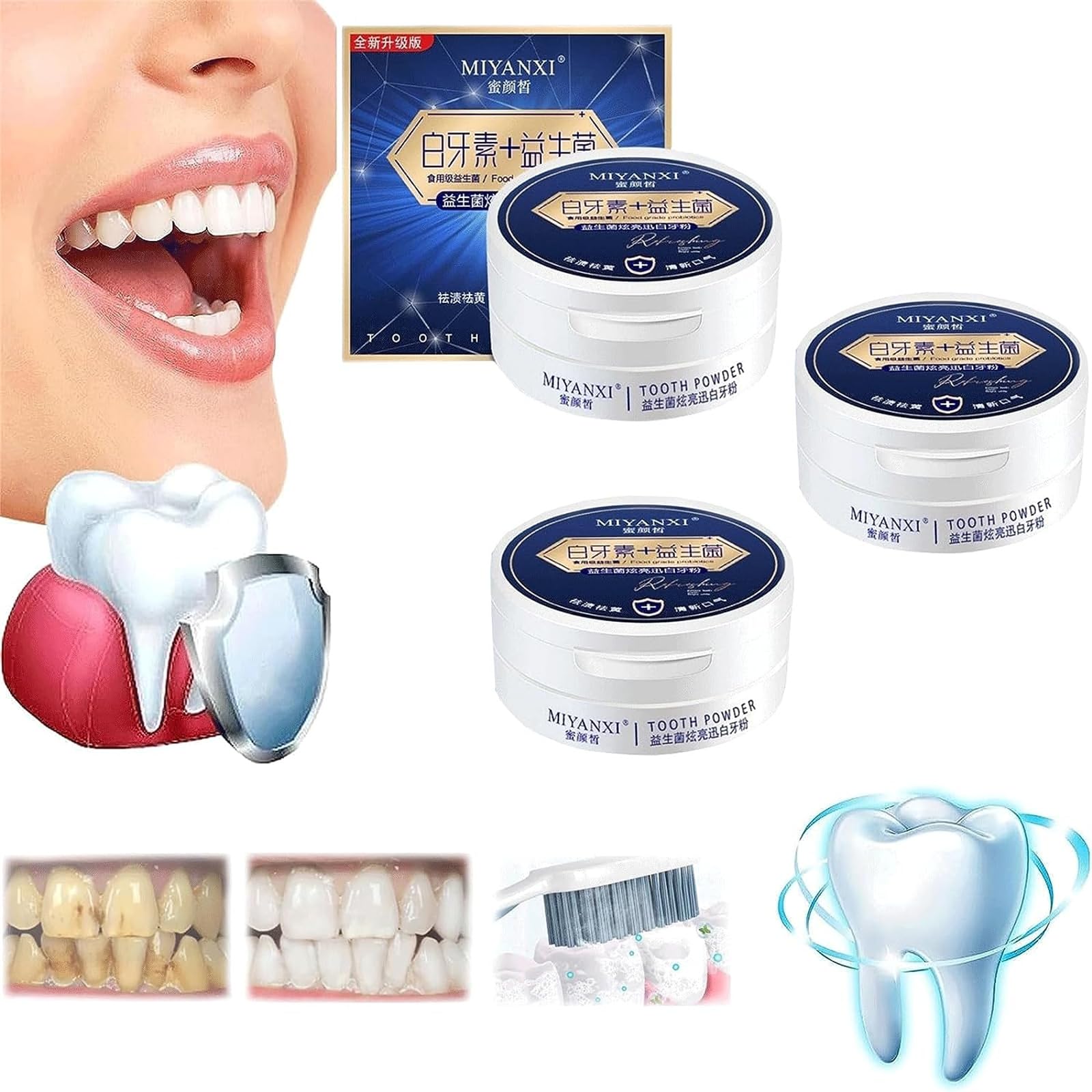 Miyanxi Teeth Powder 2023 - Teeth Whitening Powder, Tooth Polisher and Tooth Stain Remover, Unleash The Deep Cleaning Power, Remove Bad Breath, and Promote Dental Health (3PCS)