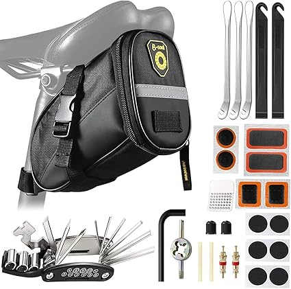 ECHOY Bicycle Repair Kits, 16 in 1 Multi-Function Bicycle Saddle Bag with Repair Kit, Portable Self Adhesive Tube Patch Repair Cycling Tool Set for Mountain Road Bikes