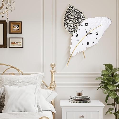 Miniatura 3 de Reloj de pared moderno con plumas, grande para decoración de sala de estar, reloj de pared decorativo, reloj de pared en blanco y negro, adecuado