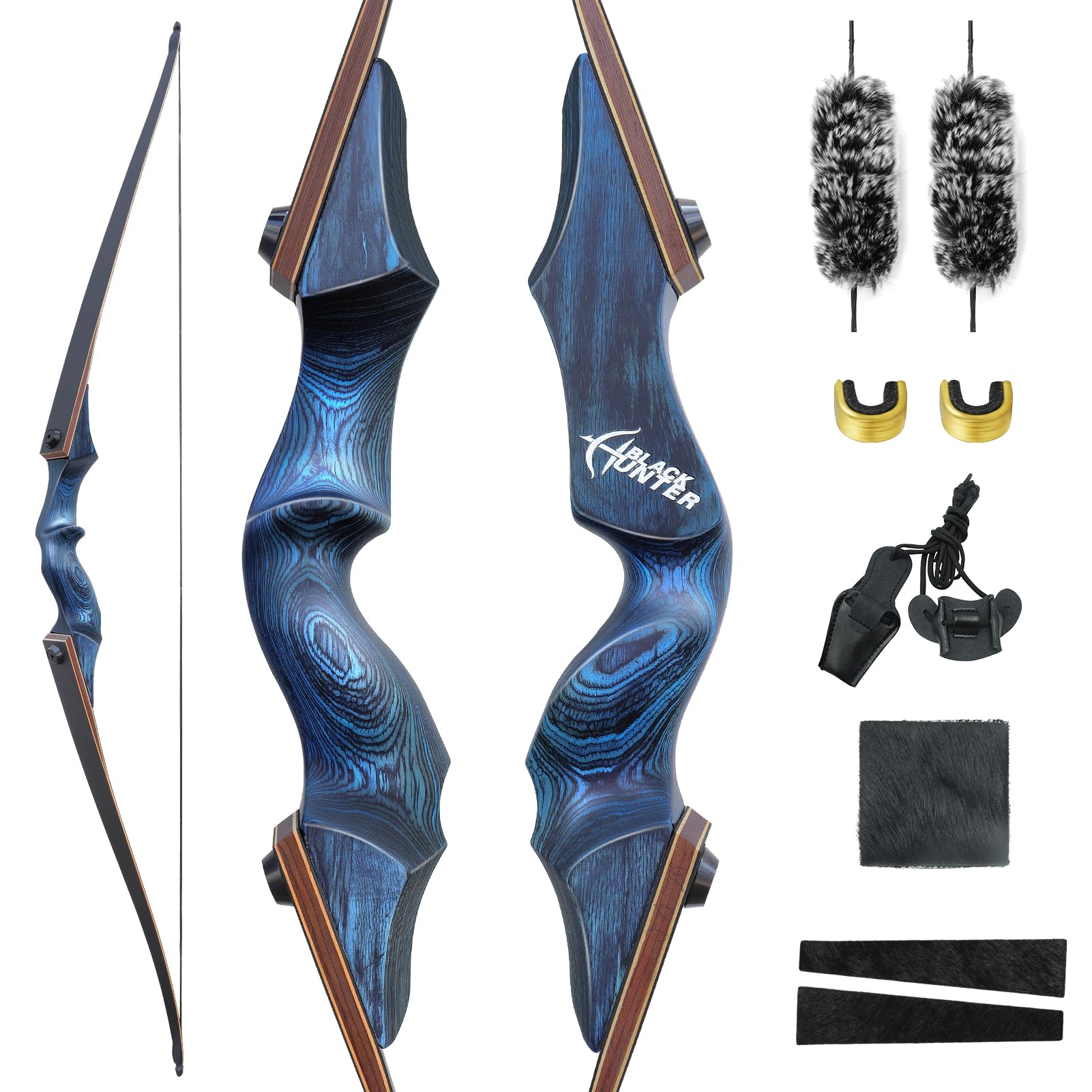 OUBOTER 60 Inch Black Hunter Longbow 20-60lbs Takedown Hunting Bow Right Hand Wooden Riser Archery Long Bow Set For Adults Outdoor Shooting Practice