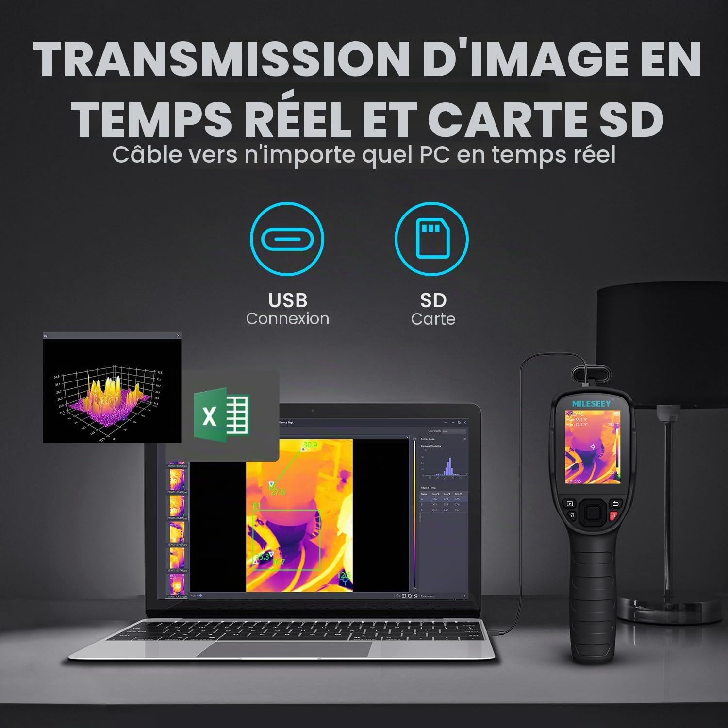 Mileseey Caméra Infrarouge TR256E, 256 x 192 IR Thermique