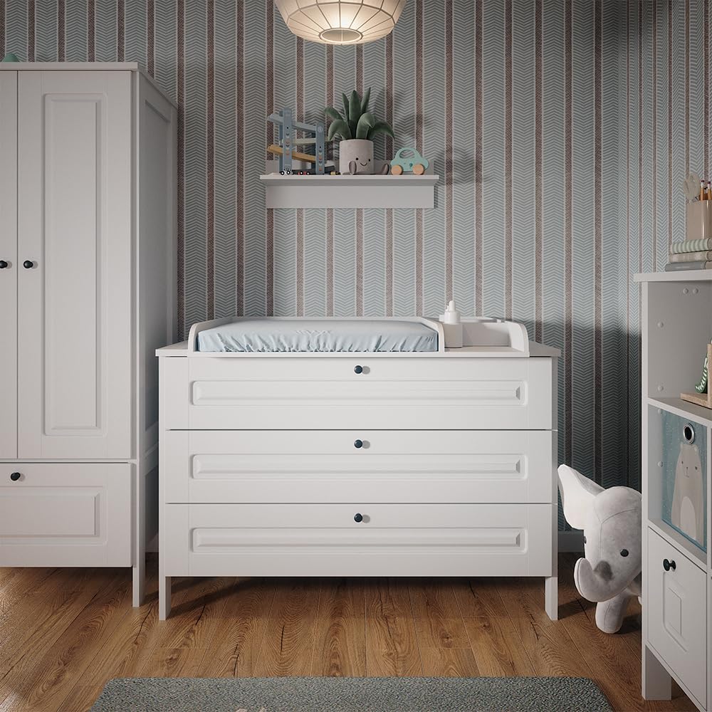VitaliSpa Mueble Cambiador Ajaton, Blanco, 133 x 98.4 cm con 3 cajones, Apto para cambiadores estándar de hasta 85 cm