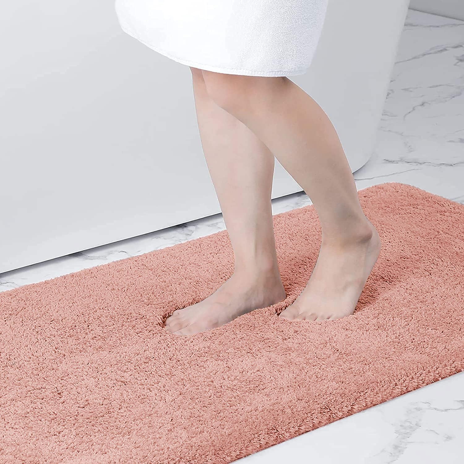 smiry Microfiber Bath Mat 60 x 90 cm, Non-Slip Super Absorbent Bathroom Mat, Extra Soft Machine Wash and Dry, Non-Shedding Bath Mats For Bathroom, Dusty Pink
