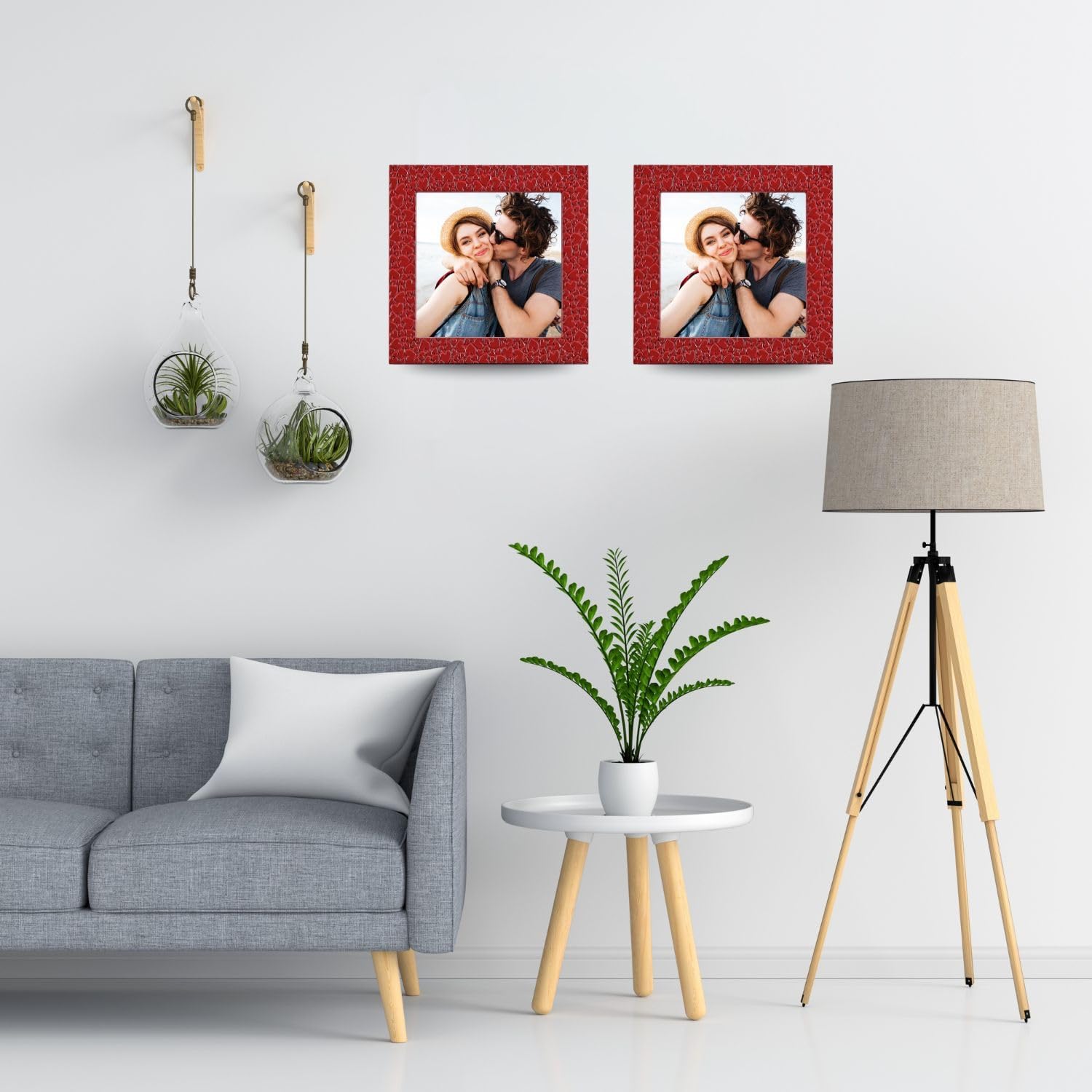 artemisia cornici – Cornice Artigianale Set 2 13x13 cm in Legno Laccato Rosso con Frontale Acrilico, Fantasia Cuoricini, Idea Regalo per San Valentino, Uso da Parete o da Appoggio, Made in Italy