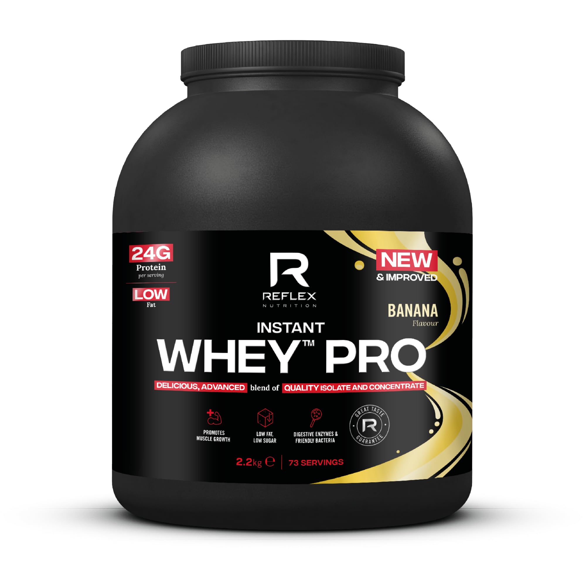 Reflex Nutrition Instant Whey™ Pro - 80% Whey Protein Powder, Low Fat, Low Sugars - Thin Textured Protein Shake for Post Workout Muscle Growth or Tasty Protein Snack (Banana, 2.2kg, 77 servings)