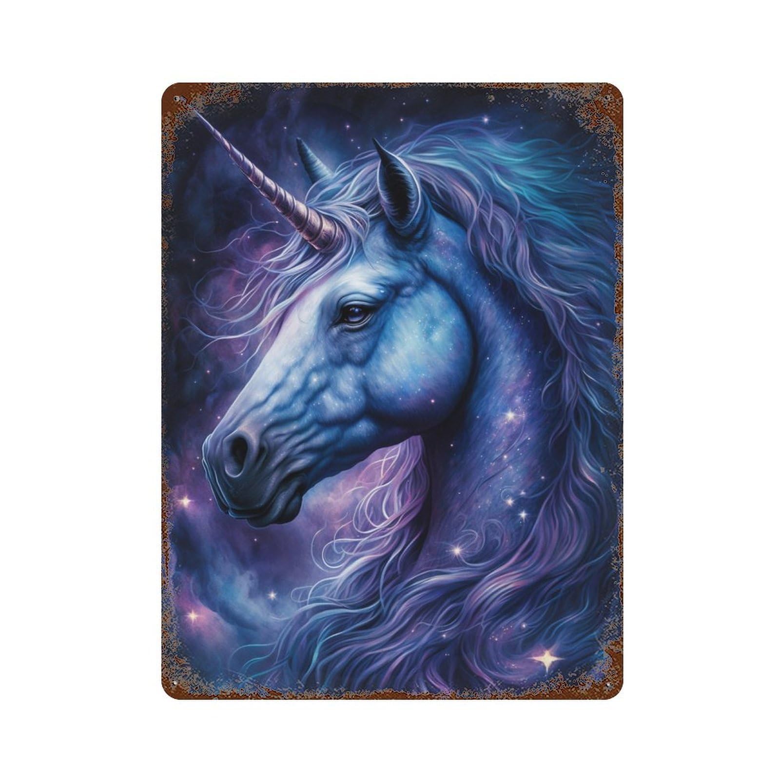 Distressed Metal Wall Sign with Magical Unicorn Fantasy Art Print Design 15.7"x11.8", for Shed, Workshop And Garage Wall Decor, Decorative Metal Wall Art