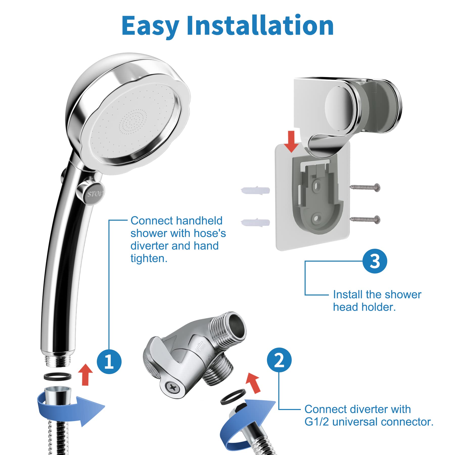 Hibbent Dog Shower Sprayer Attachment Set for Pet Bathing and Dog Washing with 119 Inch Shower Hose Brass Shower Arm Diverter Valve, Handheld Shower Head,Bathroom Hose Sprayer Head Kit