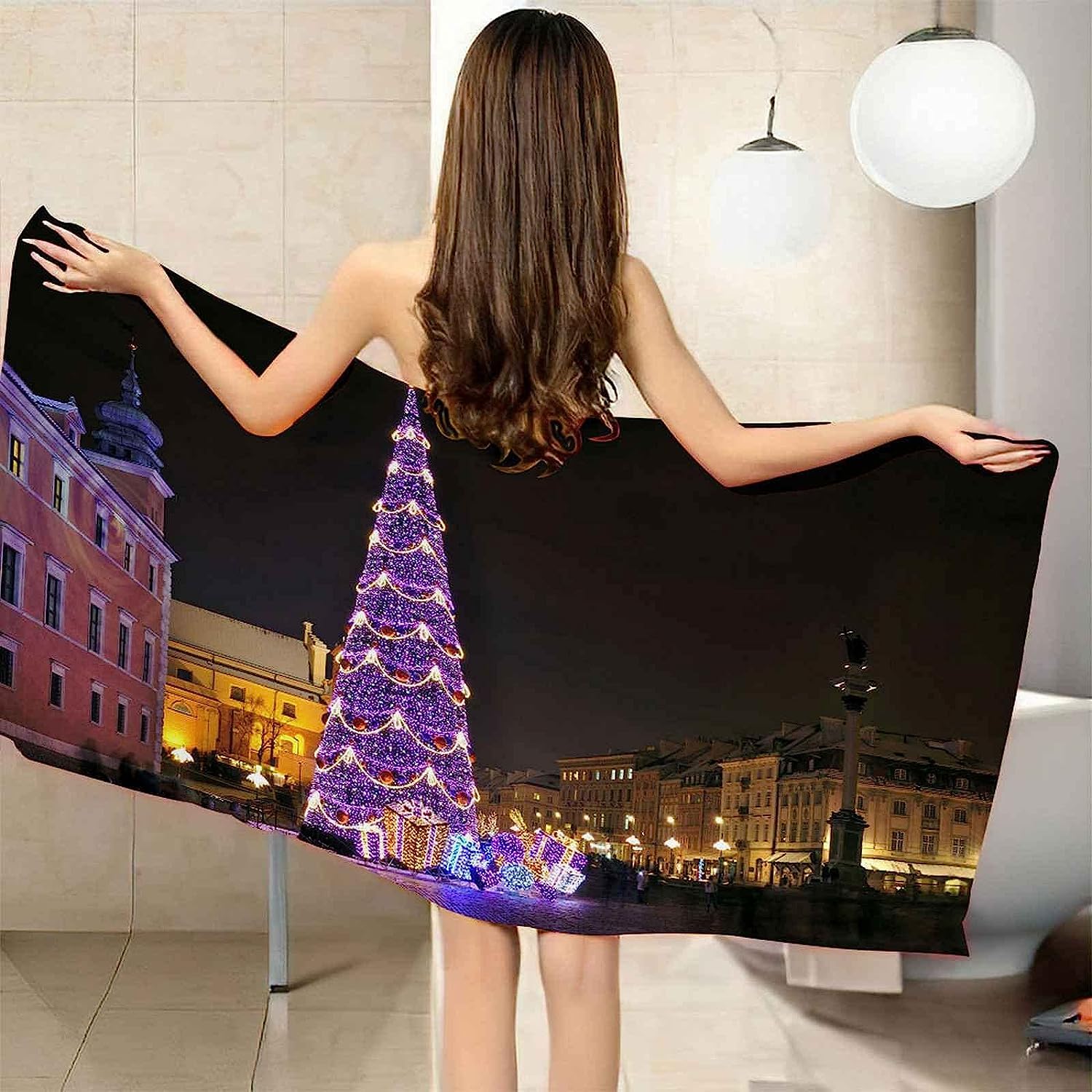 Telo Mare Microfibra - Asciugamano Mare, Telo Mare Grande, Asciugamano Microfibra Antisabbia, Ultra Leggero, Telo Mare Uomo, Donna, Telo Piscina, Vista Notturna Della Città Notturna Xxl 200 X 20-8R6A