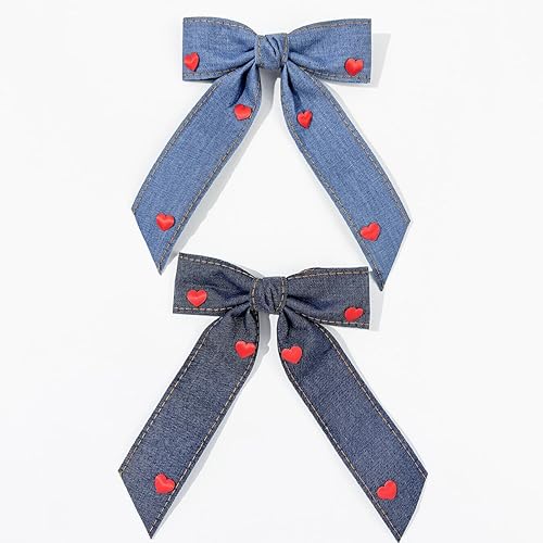 Miniatura 6 de Pinza para el pelo de mezclilla azul, con lazo para niñas, color azul, vaqueros, pasador para el pelo para niñas, lazos grandes, BW01 (azul claro)