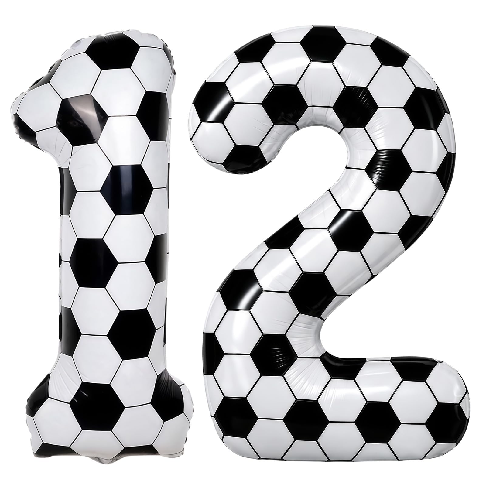 Big Football 12 Balloons, 9th Birthday Decorations for Boy, 40'' Number 12 Balloon Self Inflating White Football Foil Balloon for Kids Sport Theme Celebration Word Cup Anniversary Decorations Supplies