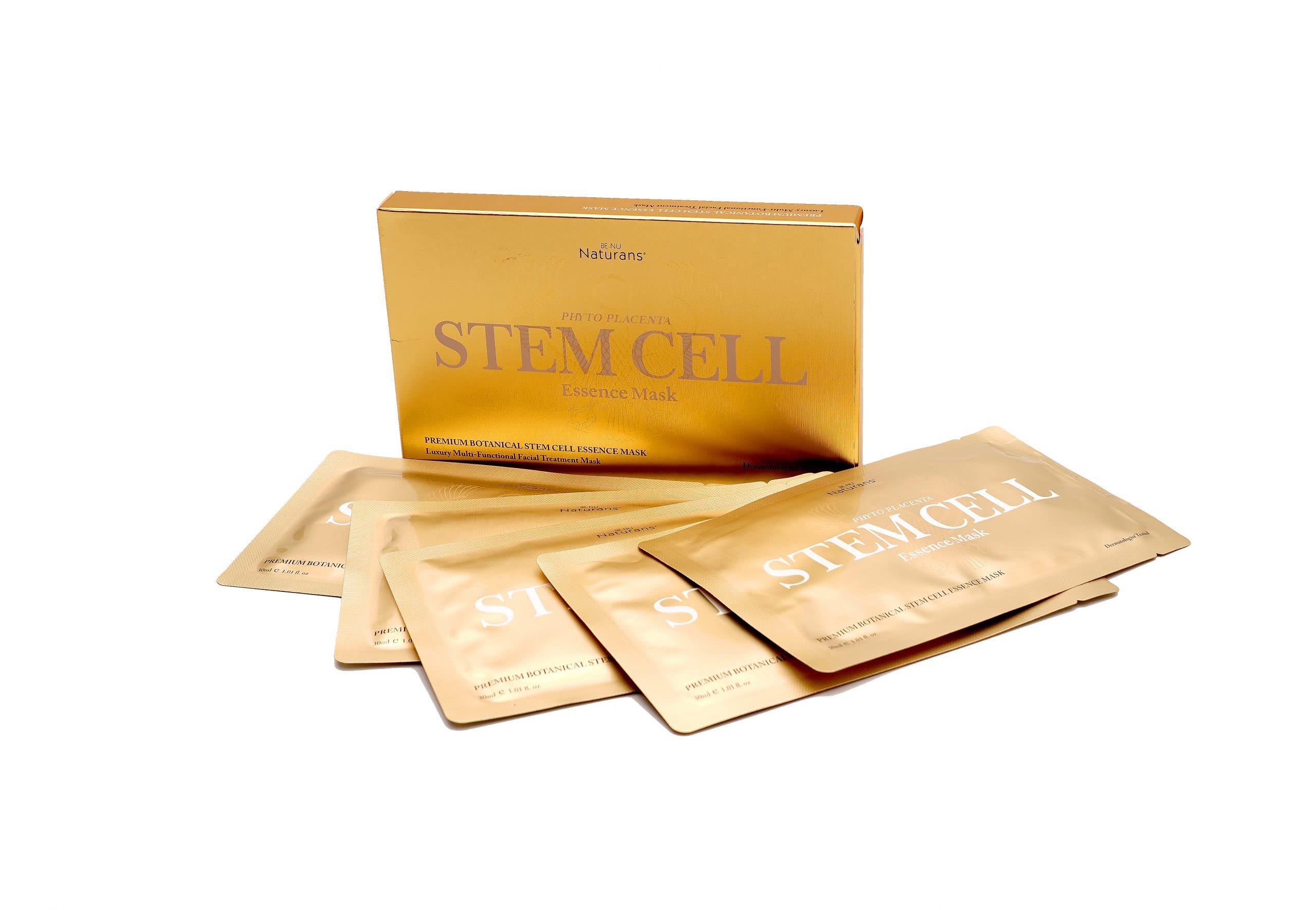 Stem Cell Essence Sheet Mask 5-Pack (30ml) - Dermatologist Tested Anti-Aging Face Treatment - Rejuvenate, Hydrate, Brighten, Moisturize - Beauty Facial Sheets for All Skin Types