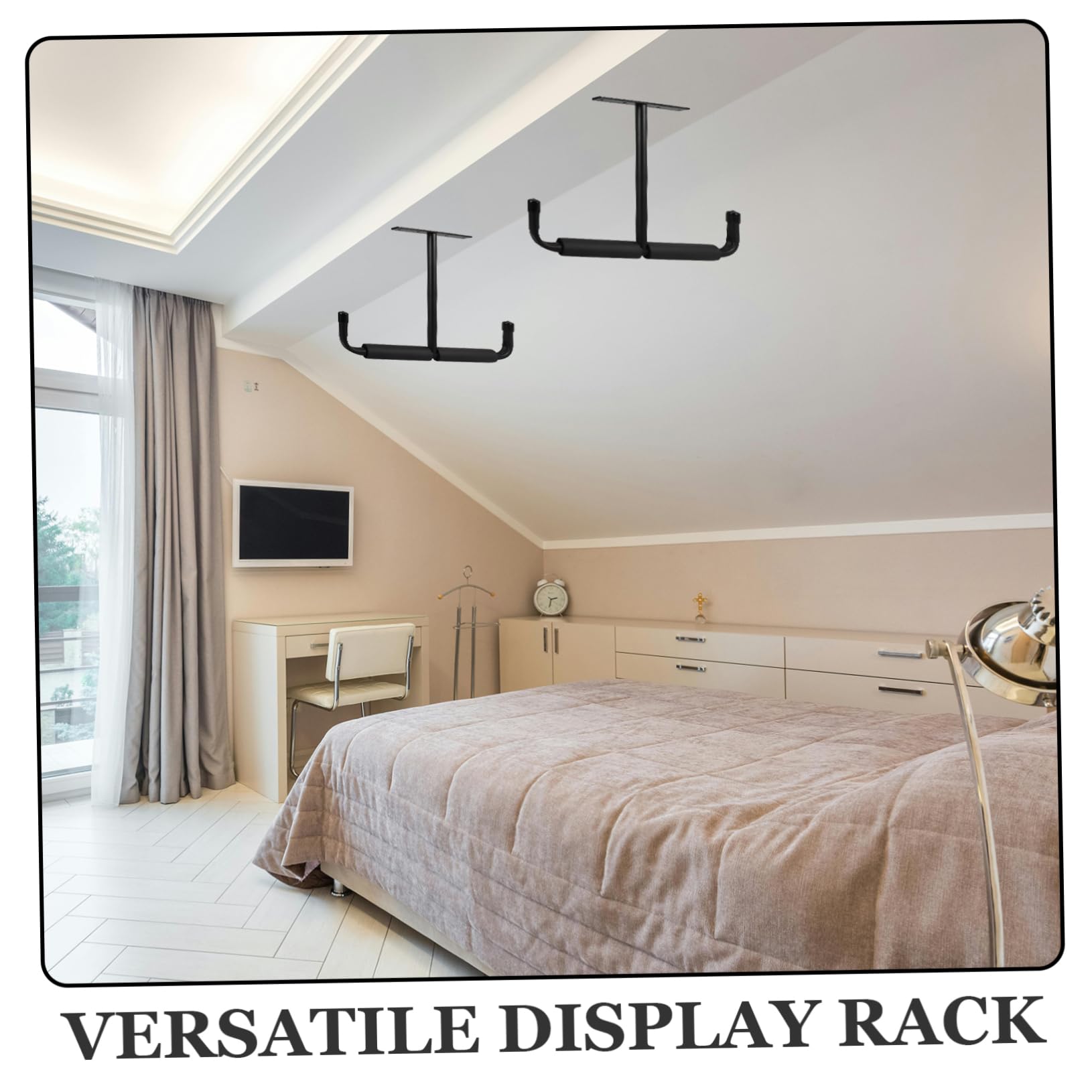 ABOOFAN Ceiling Mounted Storage Rack for Bicycles Fishing Rods and Tools Shaped Double Sided Hook Easy Installation Modern Design for Garage and Home Use