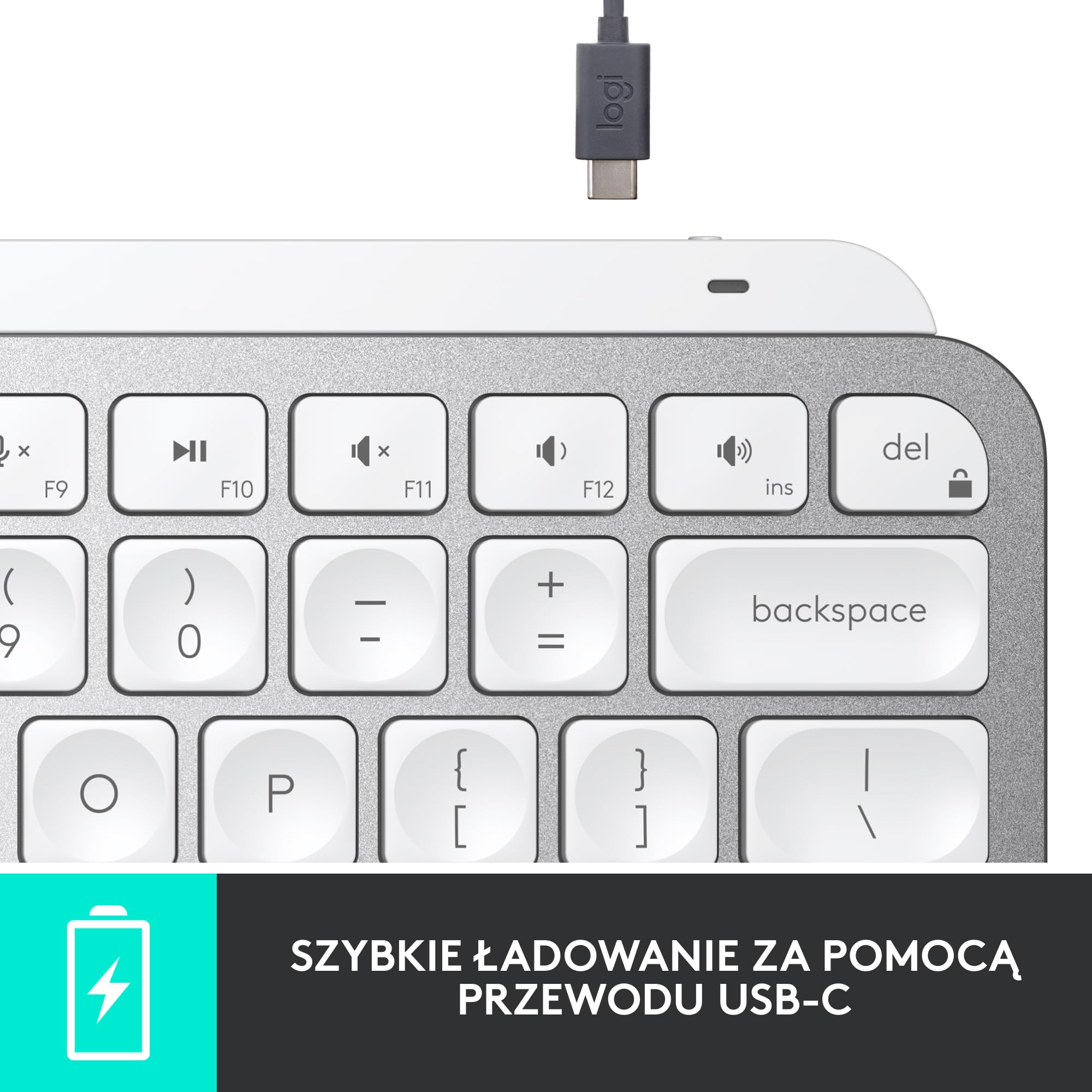 Logitech MX Keys Mini Minimalistyczna Bezprzewodowa Podświetlana Klawiatura, Kompaktowa, Zgodna z Apple macOS, iOS, Windows, Linux, Android, Metalowa Konstrukcja, QWERTY US INT'L - Jasnoszary