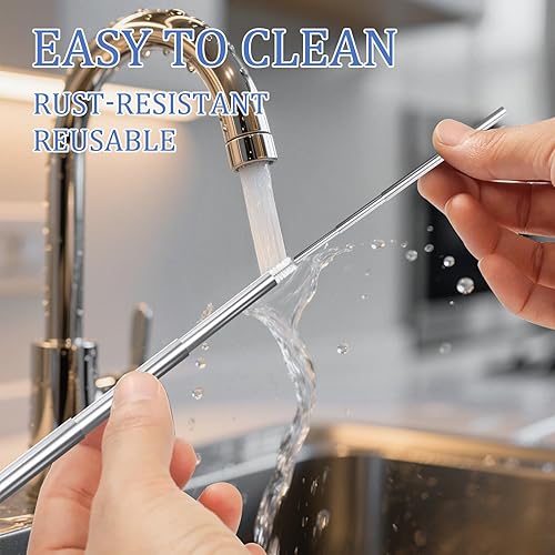 Miniatura 10 de Popotes de metal reutilizables, plegables, de acero inoxidable, con estuche, popotes para beber, portátiles, telescópicos, 2 unidades.