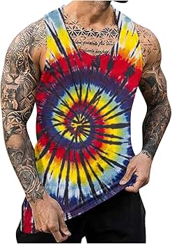 Amazon.com: Zeiyignr Tie Dye Tank Tops for Men, 70s Hippie