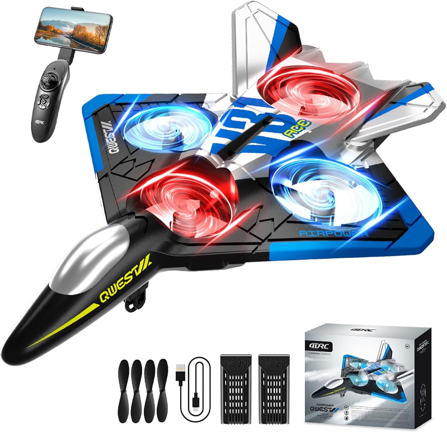 4DRC V31 RC Plane with Camera, Foam Remote Control Airplanes Drones for Kids Adults 8-12 12-16, RC Airplane Fighter Jet with Light, 360° Flip Fighter Jet Toy, Gravity Sensing, Stunt Roll, Airplane Toy