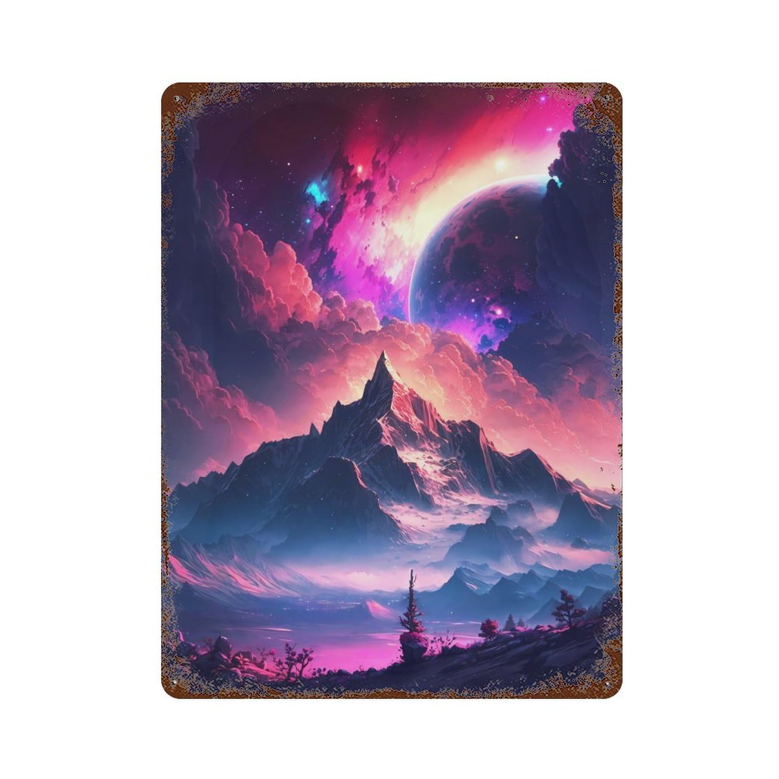 Frosty Celestial Peaks 15.7"x11.8" Aged Metal Wall Plaque, Retro Wall Decor for Farmhouse, Kitchen And Entryway Decor