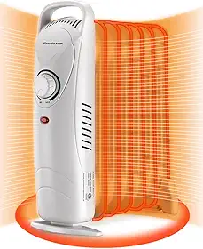 Homeleader Mini aquecedor cheio de óleo, temperatura ajustável, aquecedor de espaço portátil compacto e fino, aquecedor pessoal elétrico, aquecedor portátil de proteção contra superaquecimento, para casa e escritório, 700W, branco
