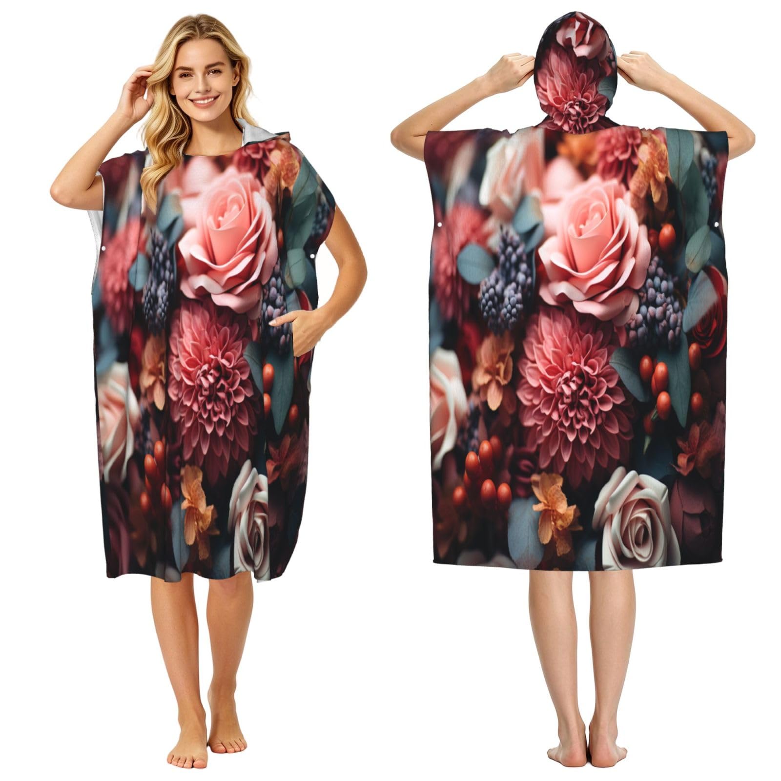 KLGRTJHK Flowers And Fruits Adult Hooded Beach Poncho Towel 43"X35"