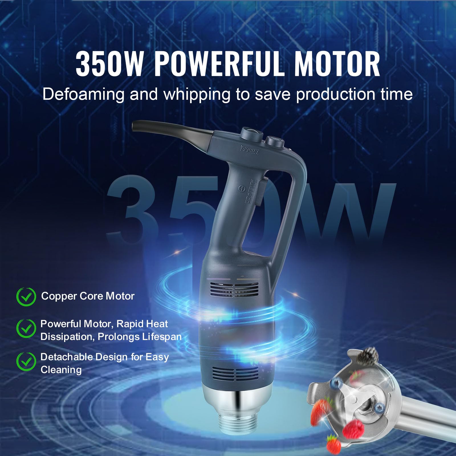 Happybuy Commercial Immersion Blender, 350W Heavy-Duty Hand Mixer, 20-inch Stepless Variable Speed Mixer with Stainless Steel Blade, Versatile Portable Mixer for Soup, Sauces