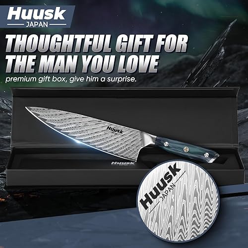 Miniatura 6 de Huusk Cuchillo de chef de 8 pulgadas, cuchillo de cocina japonés inoxidable con mango ergonómico y funda de resina, cuchillos de cocina afilados de