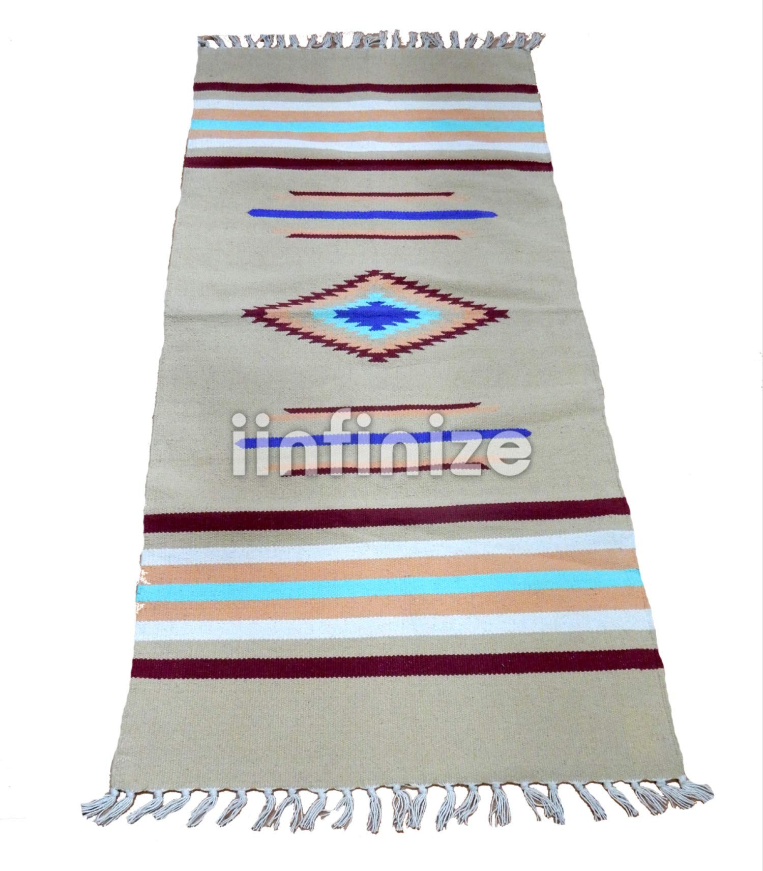 Tapis de sol ethnique en coton traditionnel fait à la main 61 x 91 cm réversible pour salon, paillasson