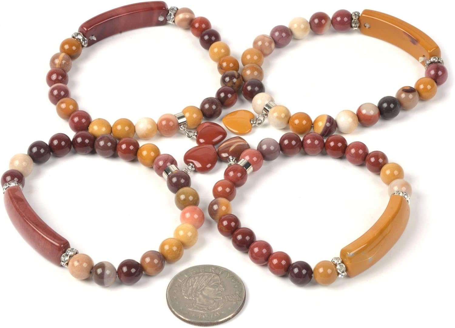 Justinstones Natural Mooakite Jasper Gem Semi Precious Gemstone Love Heart Charm Stretch Bracelet - Image 2