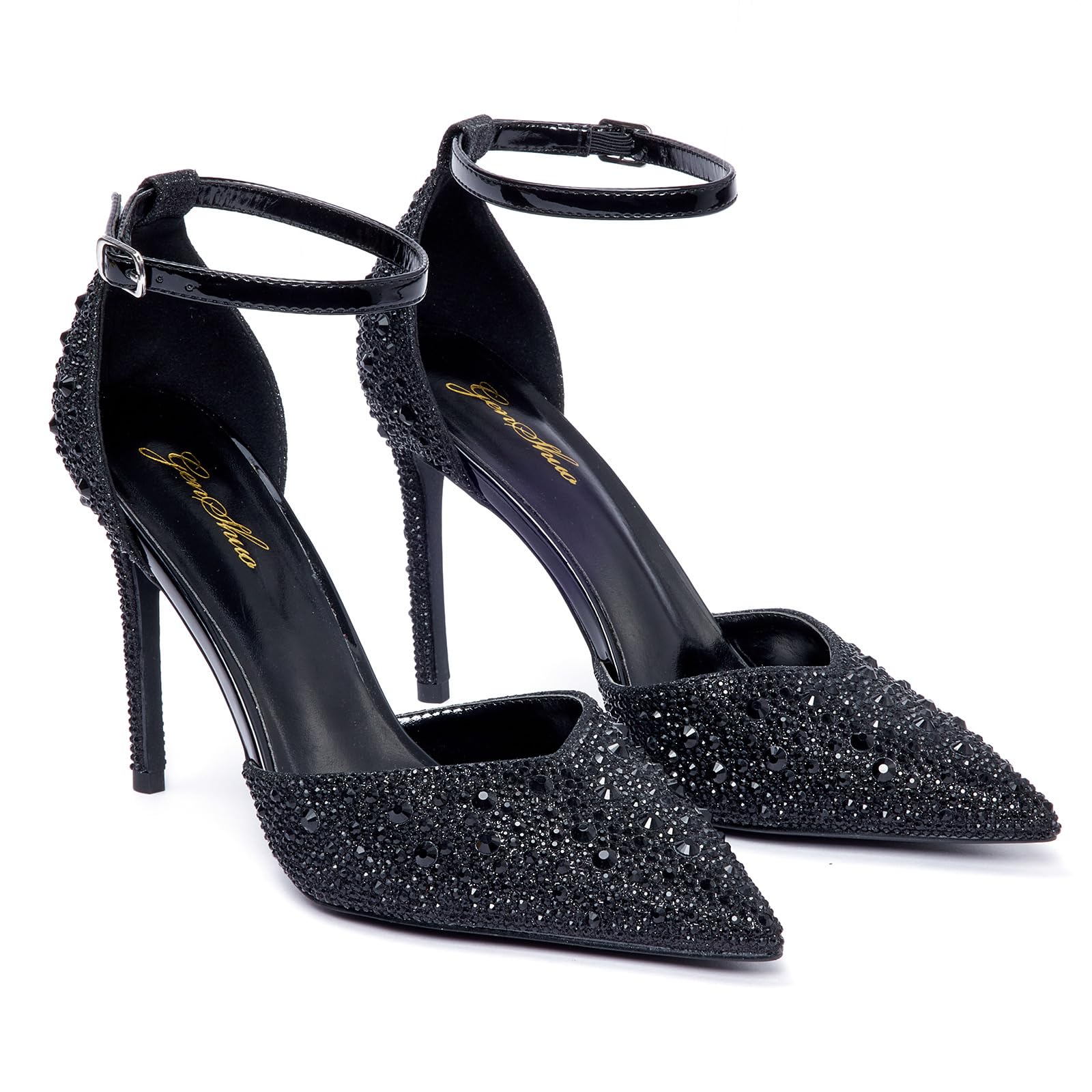 Zhabtuc Scarpe con Tacco Alto 10 cm da Donna, Eleganti Décolleté con Strass Scintillanti, Cinturino alla Caviglia