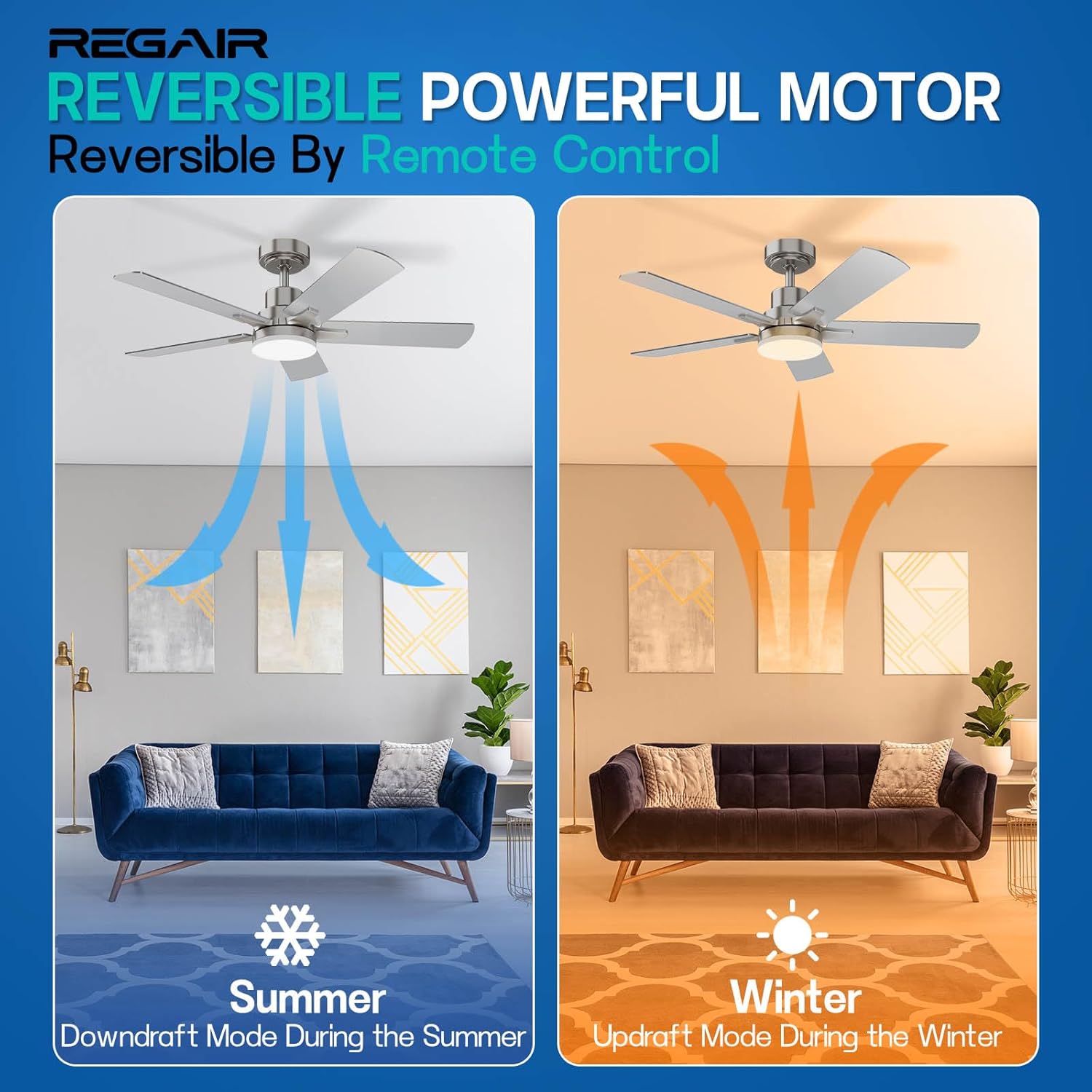 Ceiling Fan with Light 42-Inch, Remote Control Reversible DC Motors, 3CCT Dimmable Timer Noiseless, Nickel Ceiling Fan for Bedroom Living Room, Indoor&Outdoor ETL Listed