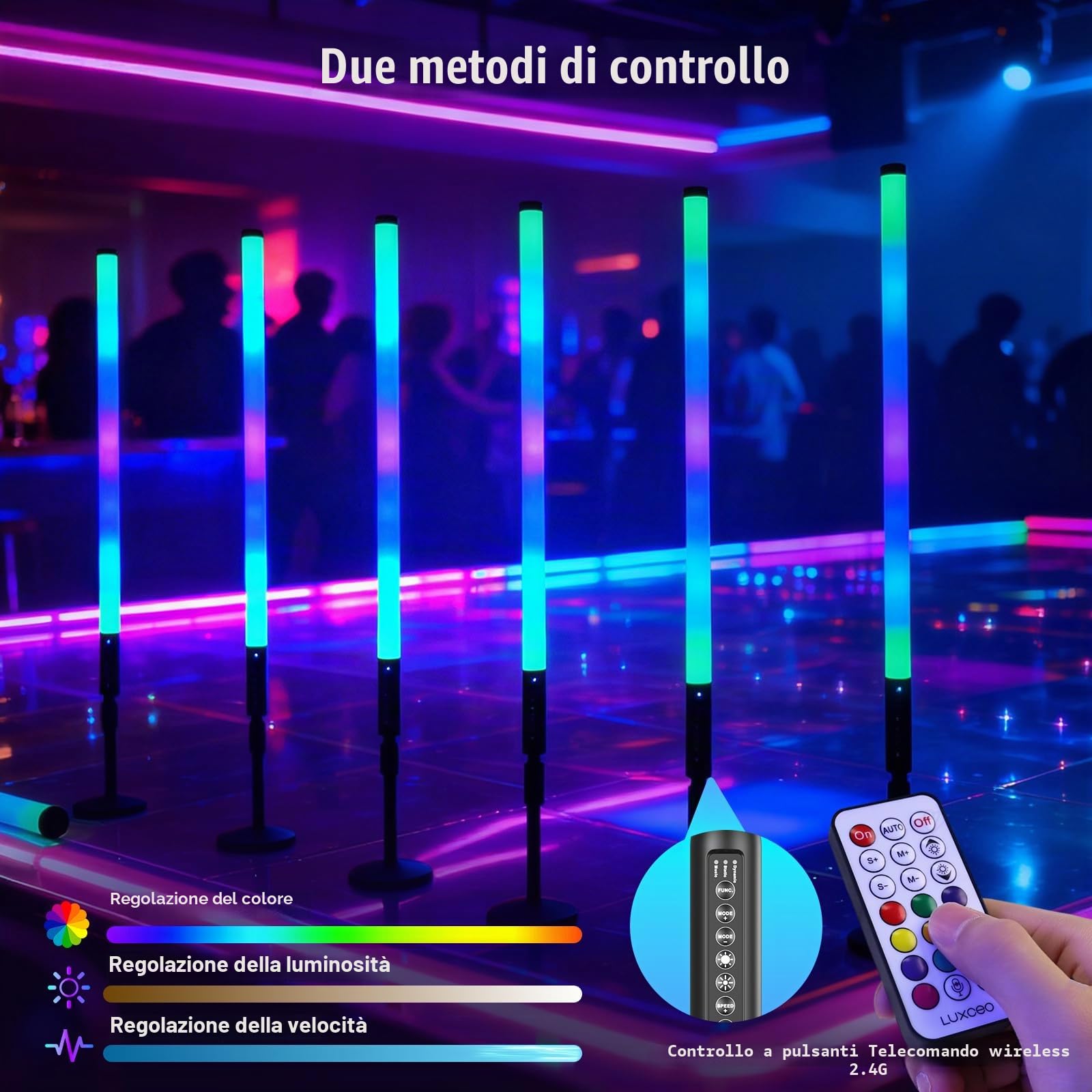 6 luci video a LED portatile da 90 cm con treppiede, 2,4 G, luce per fotografia a LED, dimmerabile e modalità musica, batteria da 5000 mAh, Tubo luminoso RGB per YouTube,streaming di giochi,feste,bar