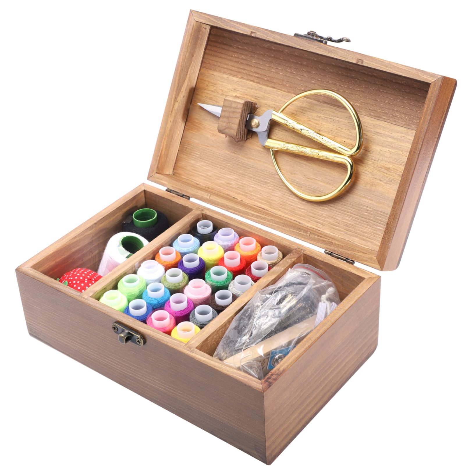 iplusmile Caja Almacenamiento de Costura Kit de Capacidad Gran Madera Natural a Estuche Ecológico Organizar para Adecuado DIY y Suministros de Costura a Mano