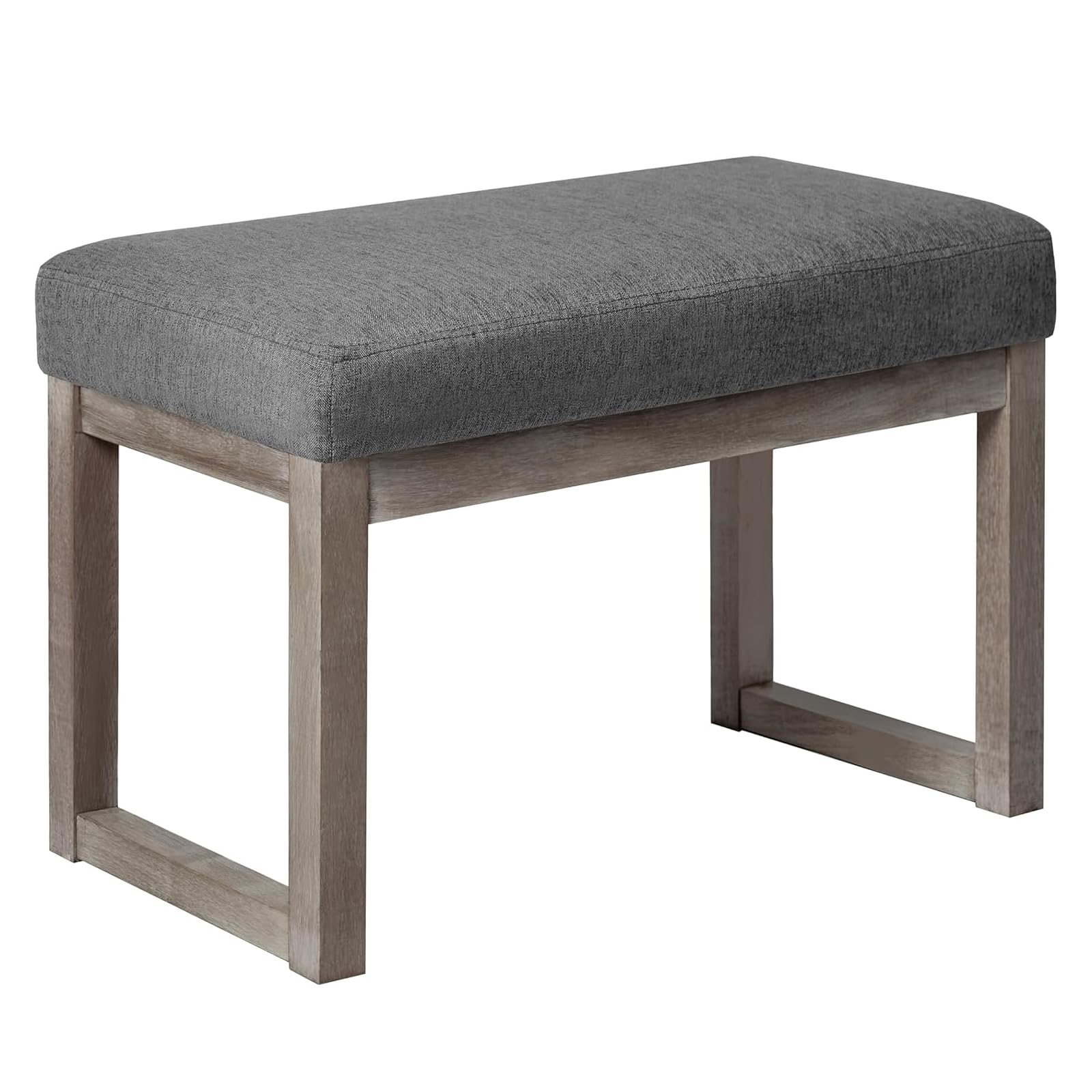 CangLong 27 Inch Wide Rectangle Ottoman Bench Grey Footstool, Linen Look Polyester Fabric for Living Room, Bedroom, Grey