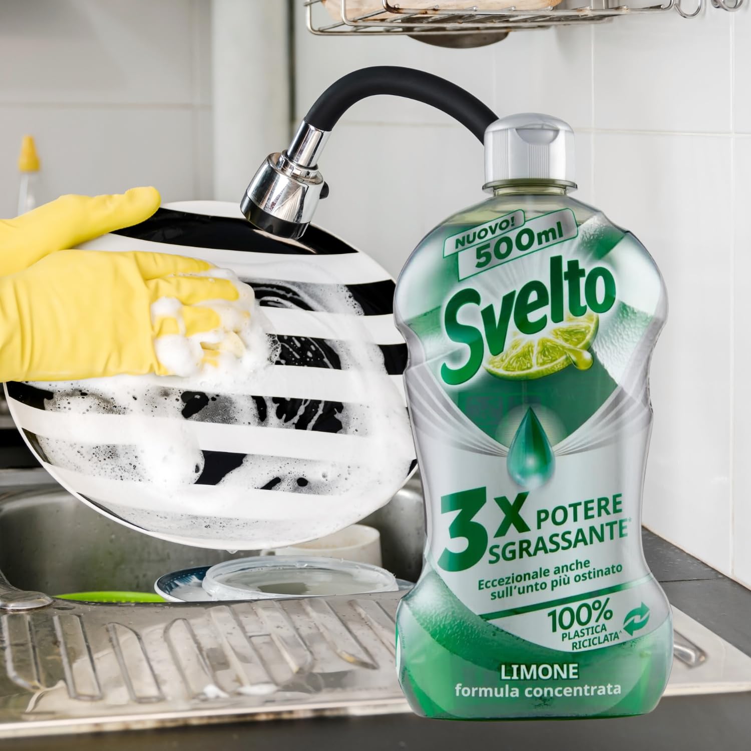 Detersivo piatti concentrato al limone – Pulizia efficace e profumo fresco kit con Spugna Brandizzata SPESA & RISPARMIO Inclusa – Variazioni 4/8/12 Pezzi – 500 ml (4)