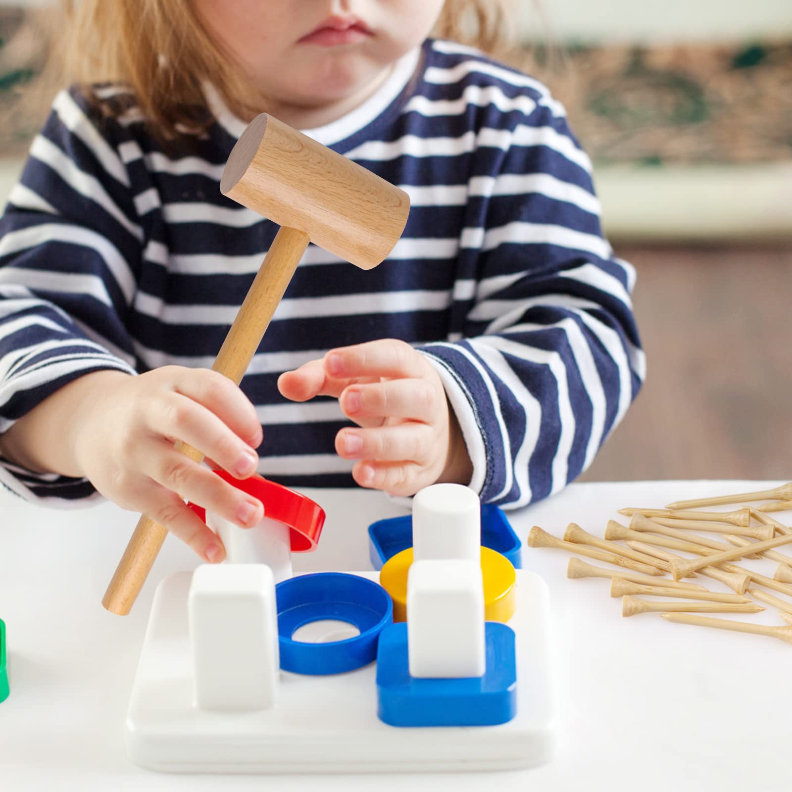 Mazo de madera martillar y golpear juguetes conjunto simulación mazo de madera para niños pequeños martillo falso portátil Montessori juguete martillo y clavos para niños 8