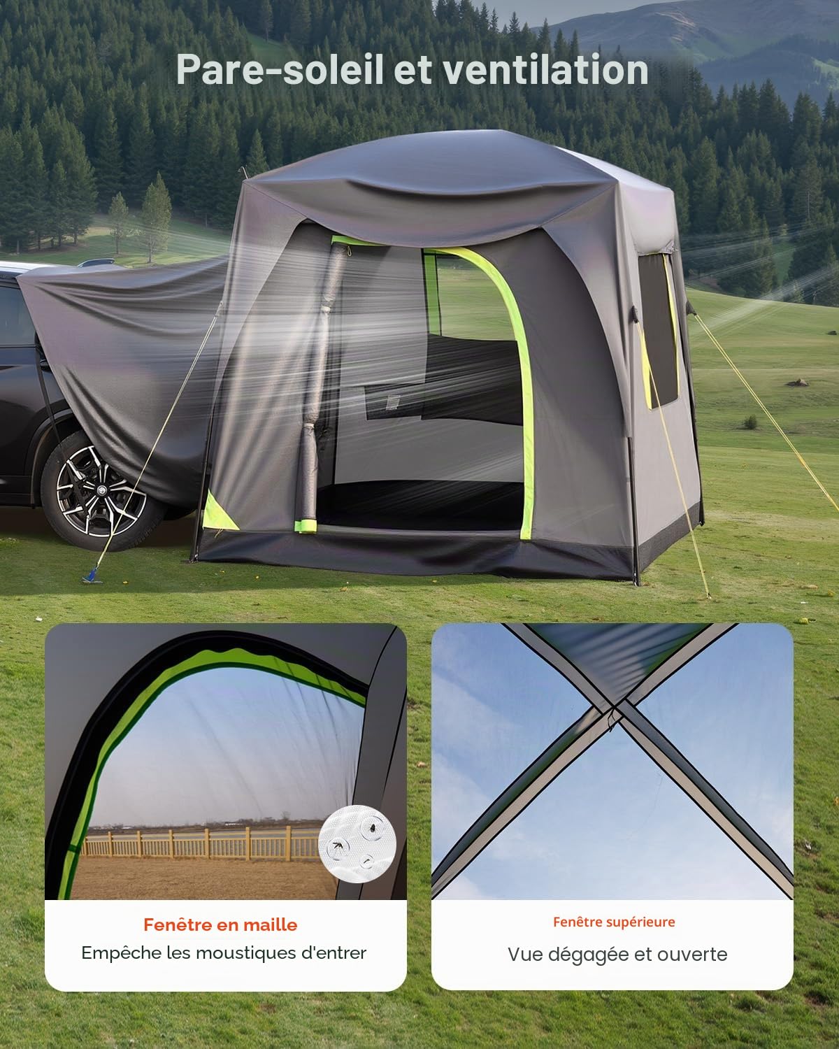 VEVOR Tente de camionnette / SUV pour camping, tente de lit imperméable PU2000 mm, tente de lit pour 2-3 personnes, conception de tente SUV pour 5-8 personnes