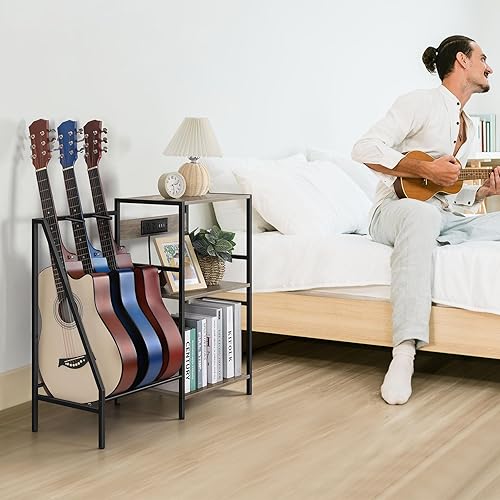 Miniatura 3 de Vrisa Soporte para guitarra, estante de guitarra con 3 puertos USB y 2 salidas de CA, soportes de guitarra, accesorios de guitarra eléctrica de piso