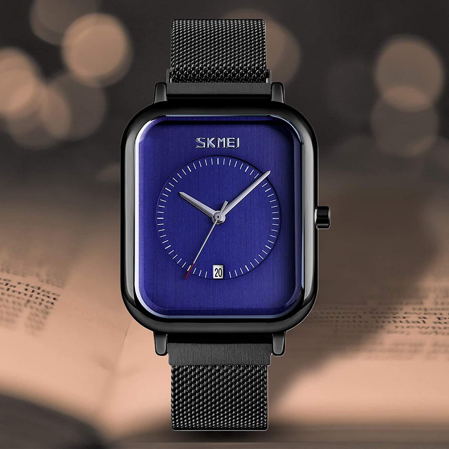 MASTOP Reloj unisex para hombres y mujeres, reloj analógico de cuarzo impermeable de acero inoxidable con fecha de hora, esfera rectangular, reloj de vestir de negocios