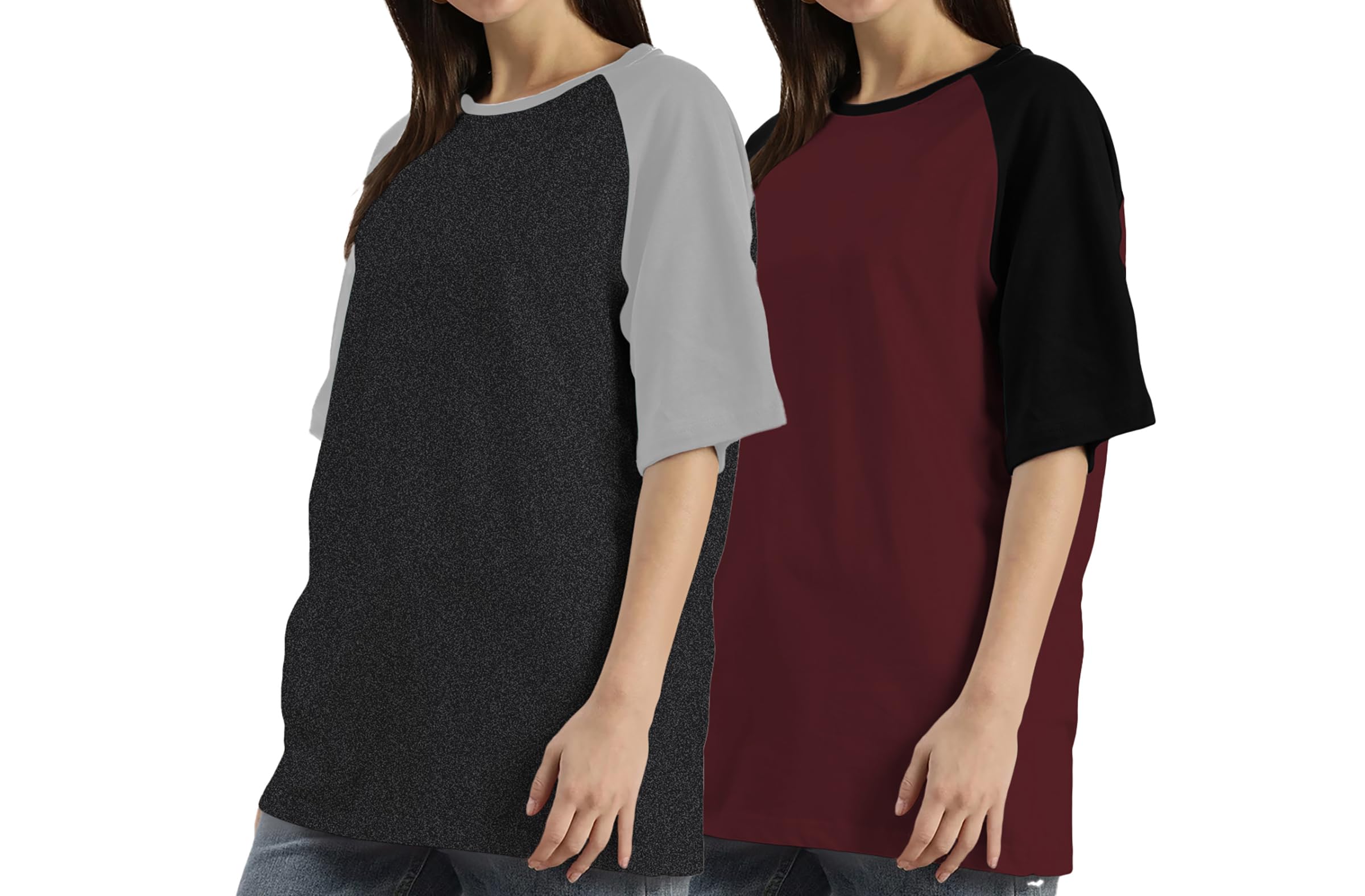 Women's Cotton Stylish Oversized Round Neck Half Sleeve Drop Shoulder Loose Fit T Shirts L132 Product code ( Size , colour )