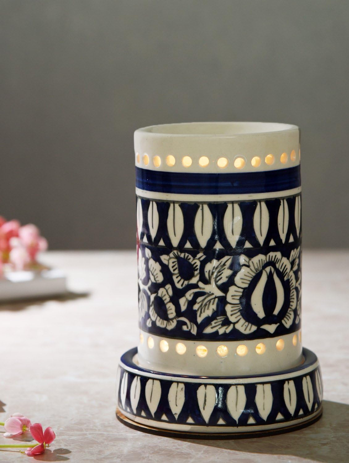 Ceramic Electric Aroma Diffuser Lamp Oil Warmer Aroma Burner Painted Pipe Blue C-38