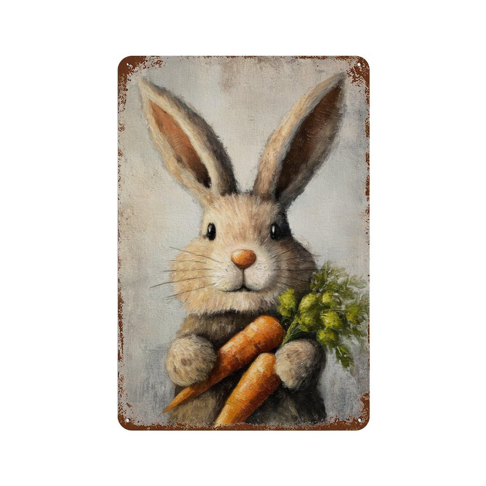 Vintage Rust Metal Sign with Rabbit Holding Carrots Painting -1 Design 11.8"x7.9", for Shed, Workshop And Garage Wall Decor, Retro Wall Decor