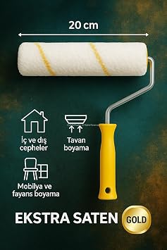 Rulo Fırça, İç ve Dış Cephe Boyama, Tavan Badana, Fayans ve Mobilya, Profesyonel Boya ve Badana Rulo, Yıkanabilir, Ekonomik (20 CM)