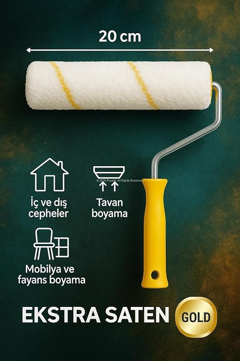 Rulo Fırça, İç ve Dış Cephe Boyama, Tavan Badana, Fayans ve Mobilya, Profesyonel Boya ve Badana Rulo, Yıkanabilir, Ekonomik (20 CM)