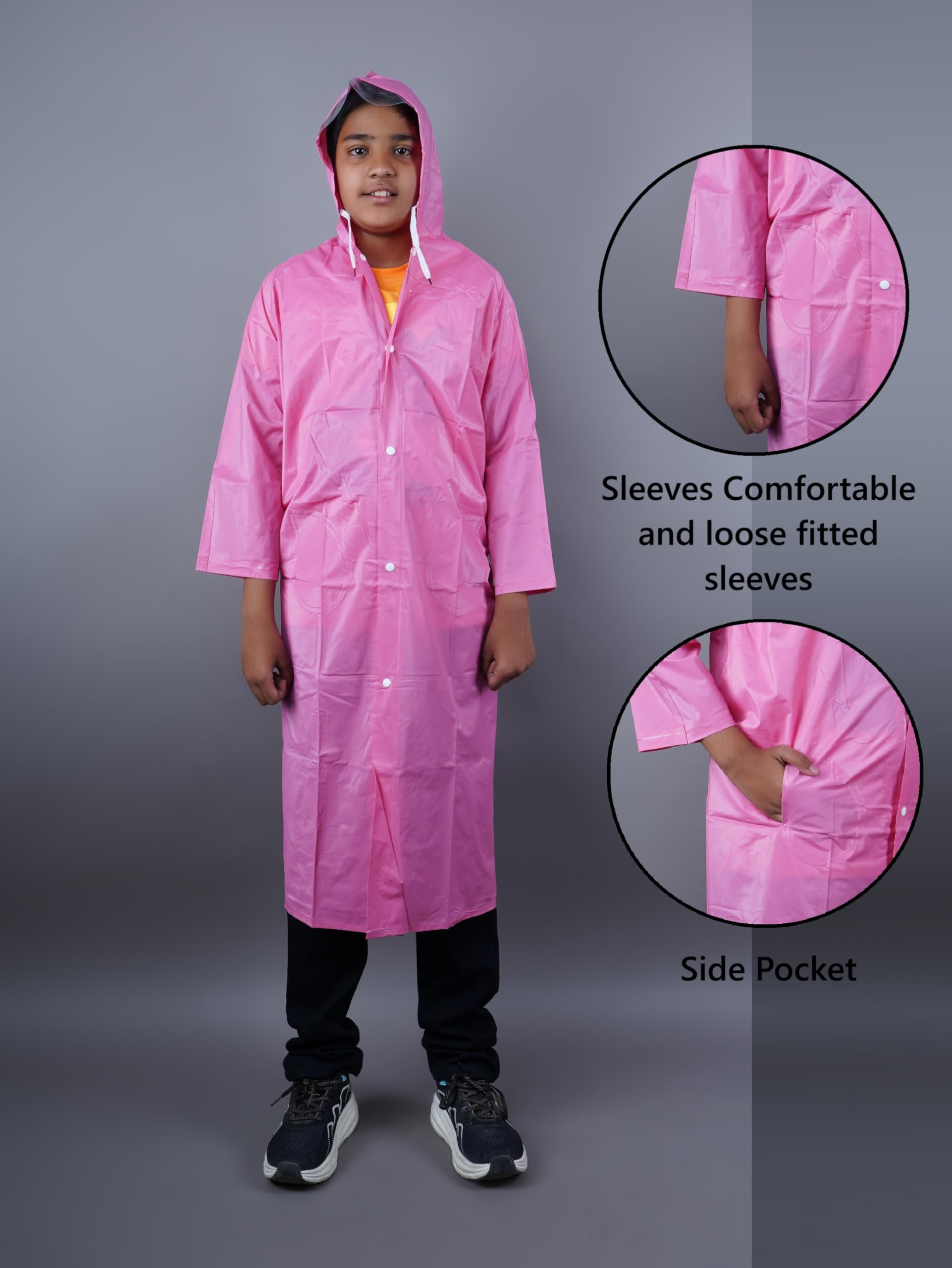 KETKAR Kids PVC Waterproof Long Raincoat School raincoat for kids Pack of 01_Pink,7-8 Years - Image 4 thumbnail