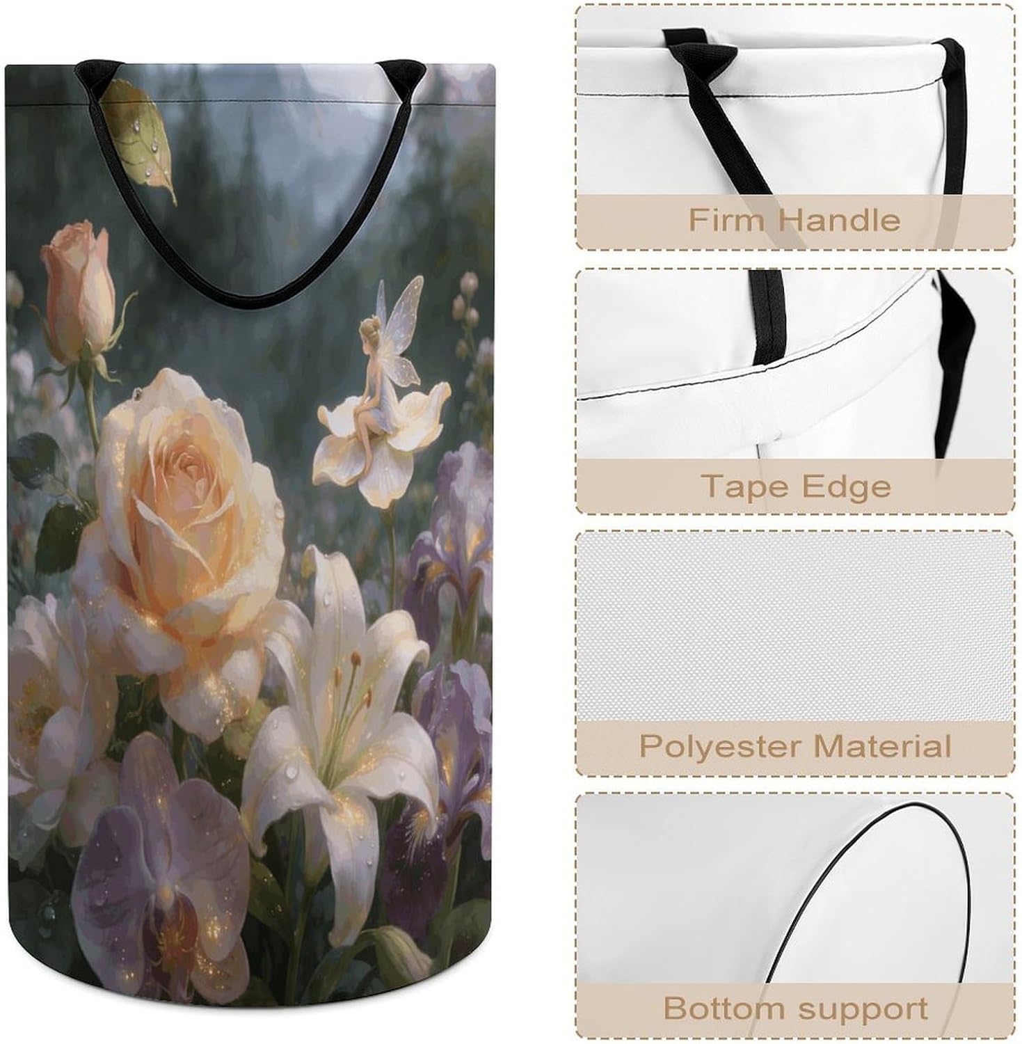 Floral Fantasy Laundry Hamper 86L Waterproof Collapsible Clothes Basket with Double Handles Freestanding Foldable Laundry Basket Large Clothes Hamper for Bathroom