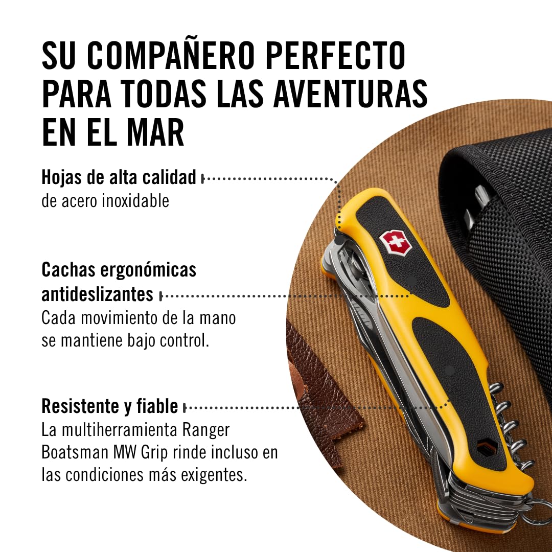 Victorinox Ranger Boatsman MW Grip, Navaja Multiuso Suiza, Cuchillo bolsillo, Regalo, 22 Funciones, Needle-nose pliers, Nut wrench, Bloqueable, Hoja para una mano